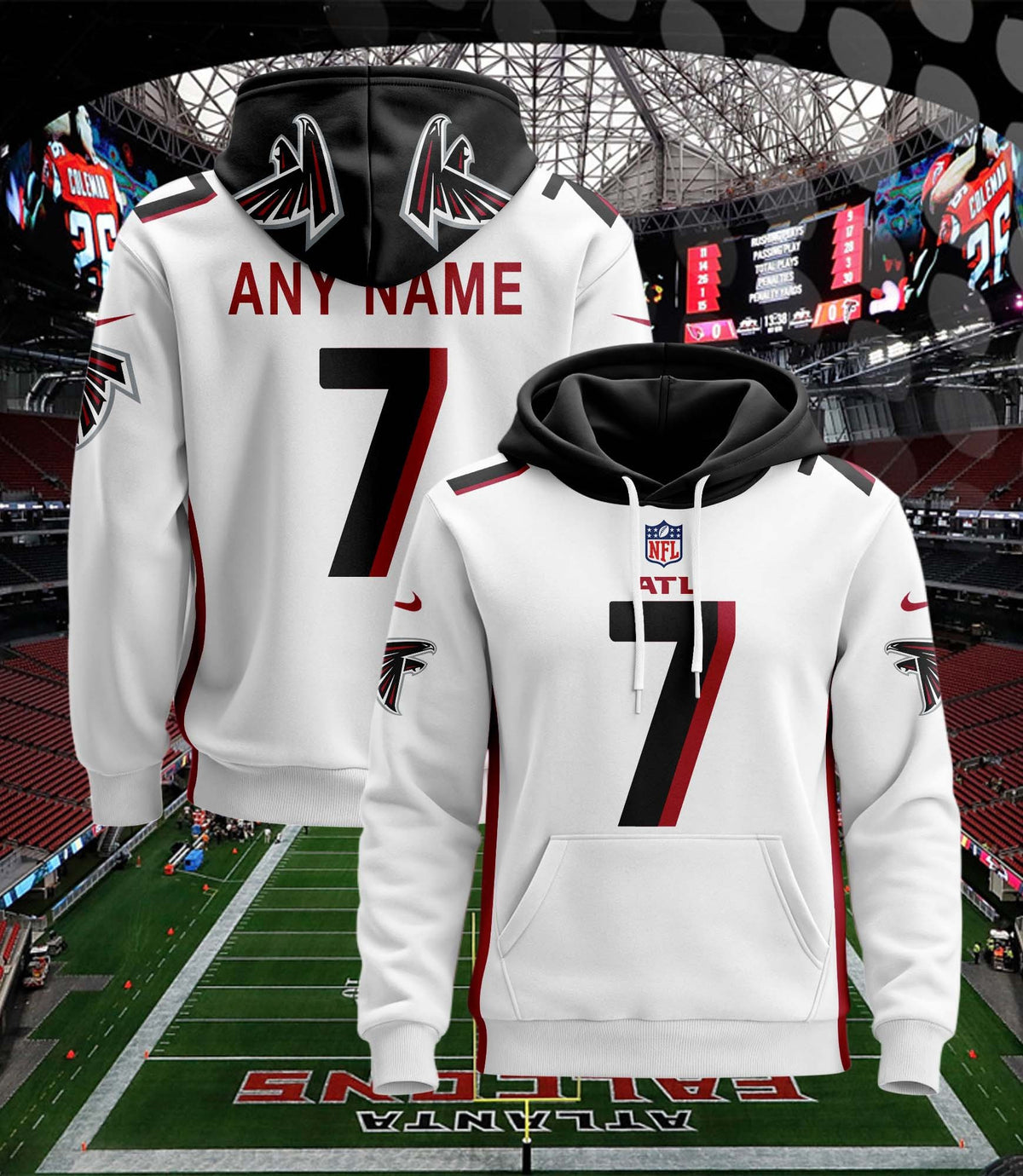 Atlanta Falcons Pullover Custom Hoodie - All Stitched - White — view 1