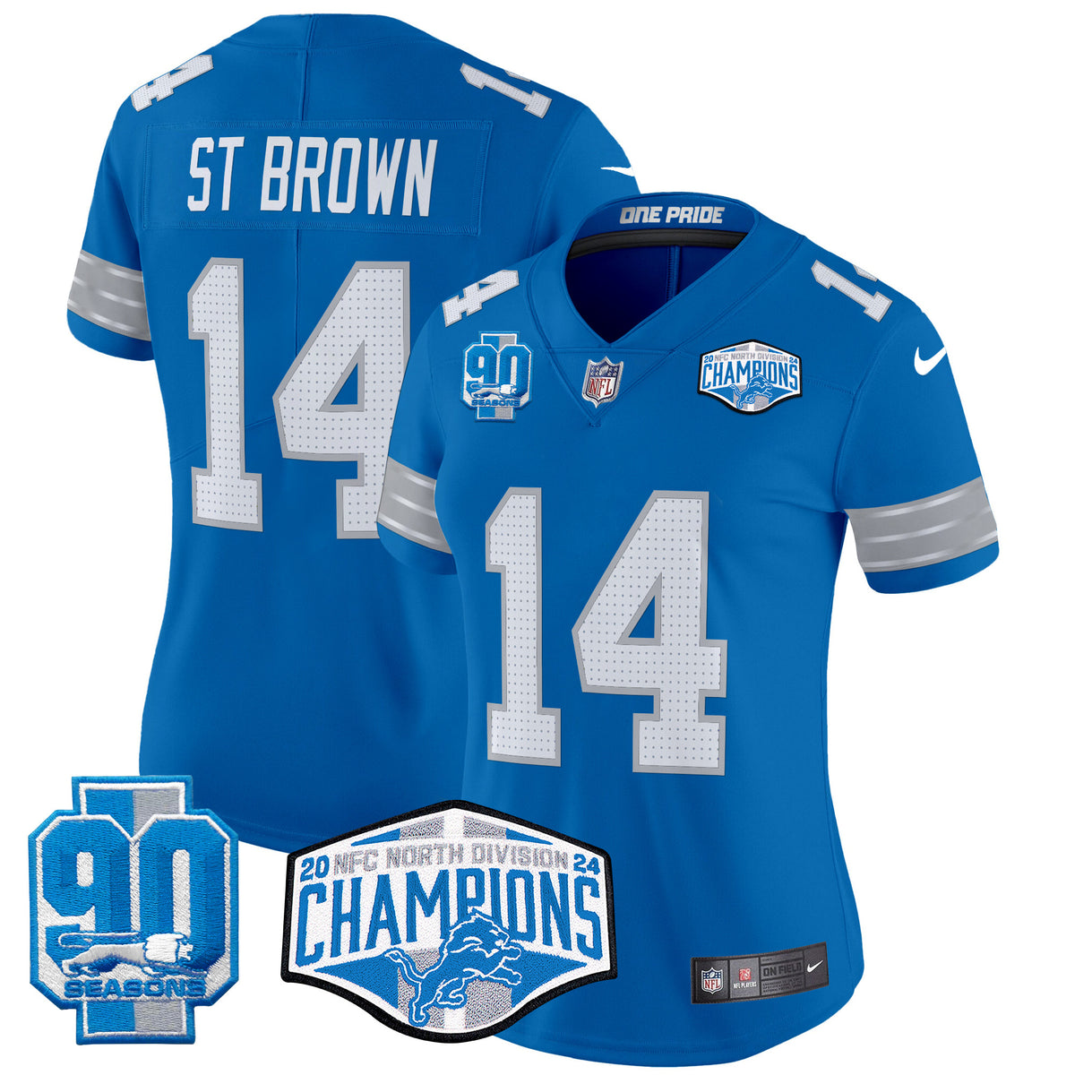 Women's Detroit Lions 2024 NFC North Division Champions Patch Vapor Limited Jersey - All Stitched - Blue - St. Brown — view 1