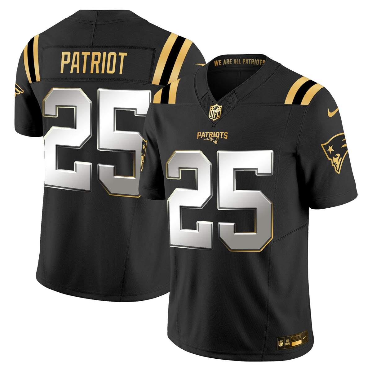 Men's New England Patriots 2025 Gold Vapor Limited Jersey - All Stitched - Black Limited - #25 Patriot — view 1