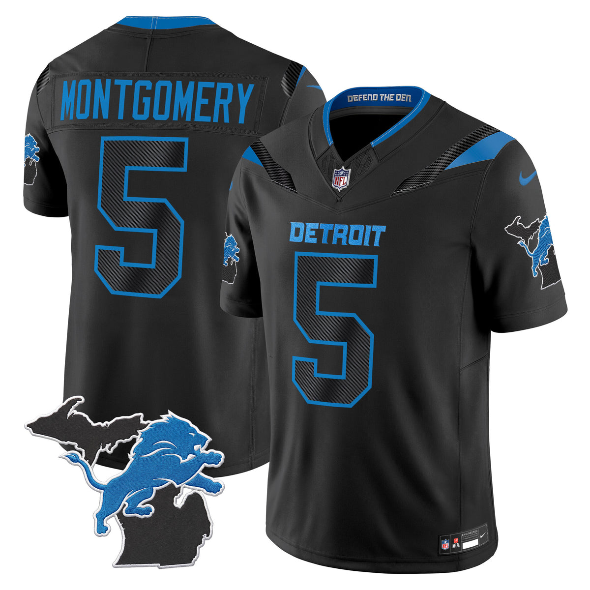 Men's Detroit Lions 2026 Rivalries Vapor Limited Jersey - Michigan Patch - All Stitched - Black - David Montgomery — view 1