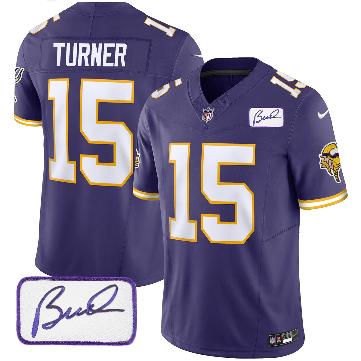 Men's Vikings Bud Grant Patch Classic Limited Jersey V3 - All Stitched - Purple - Dallas Turner — view 1