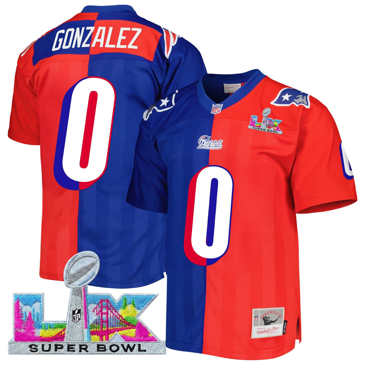 Men's New England Patriots Super Bowl LX Throwback Jersey - All Stitched - Split - Christian Gonzalez — view 1