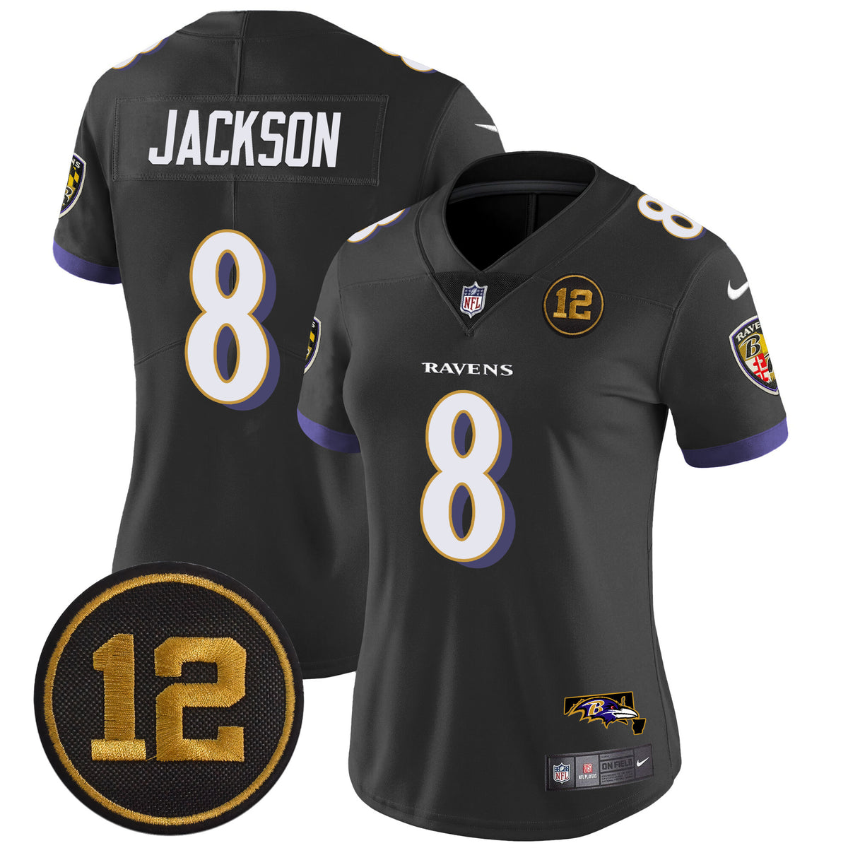 Women's Ravens Jacoby Jones Patch Vapor Limited Jersey - All Stitched - Black - Lamar Jackson — view 1