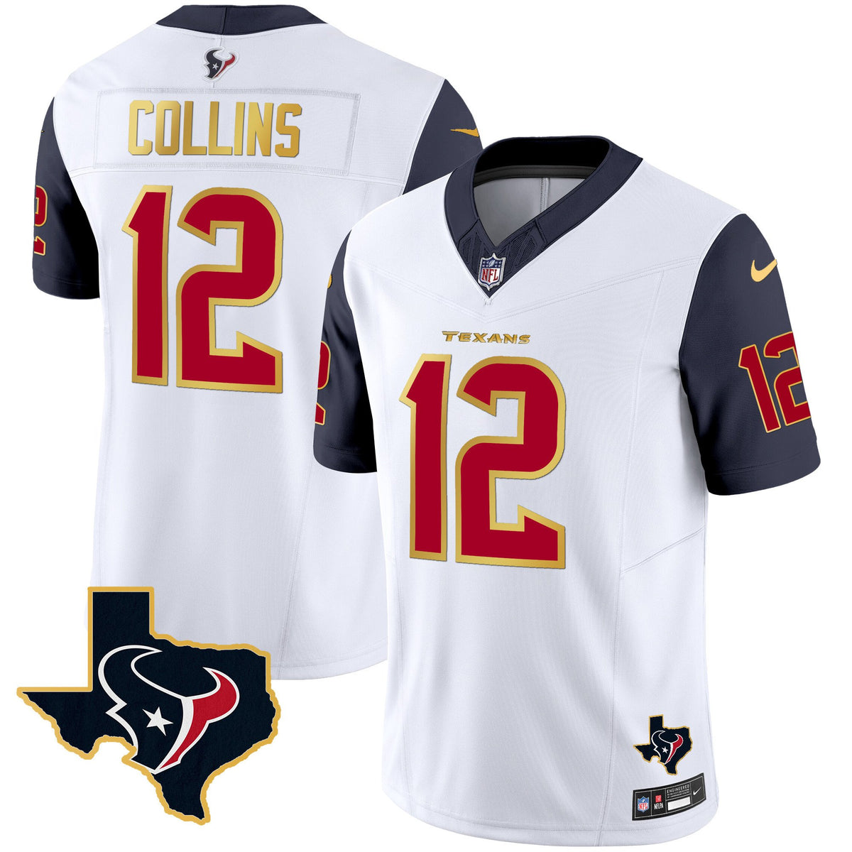 Men's Houston Texans Gold Trim Vapor Jersey - All Stitched - Navy Sleeves - Nico Collins — view 1