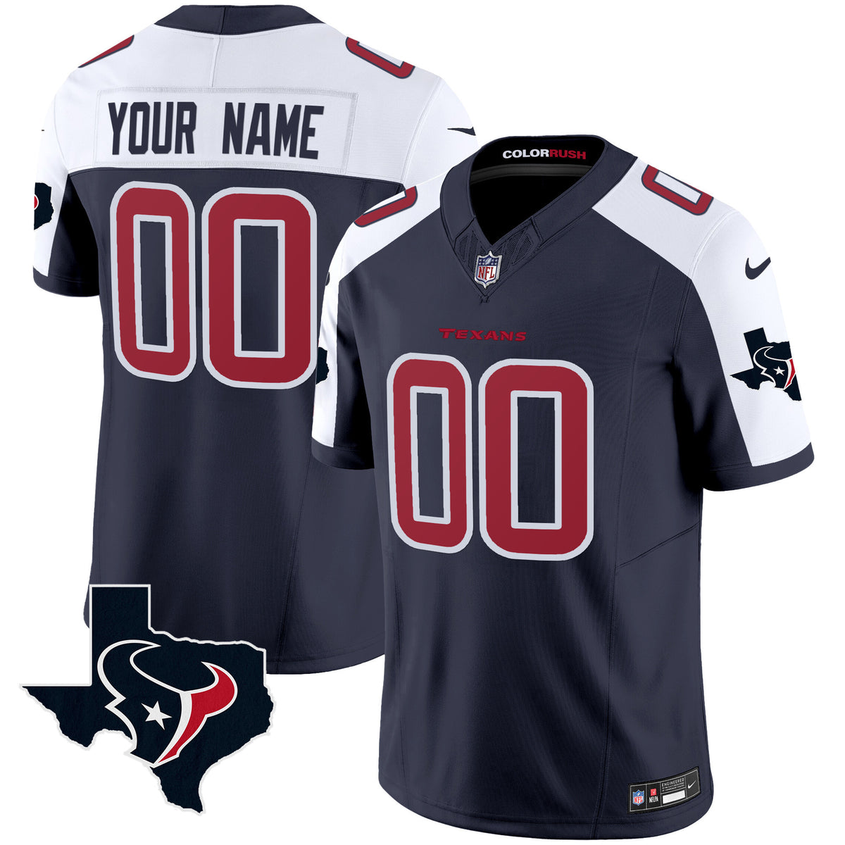 Houston Texans Color Rush Legend Vapor Custom Jersey V2 - All Stitched - Navy Alternate — view 1