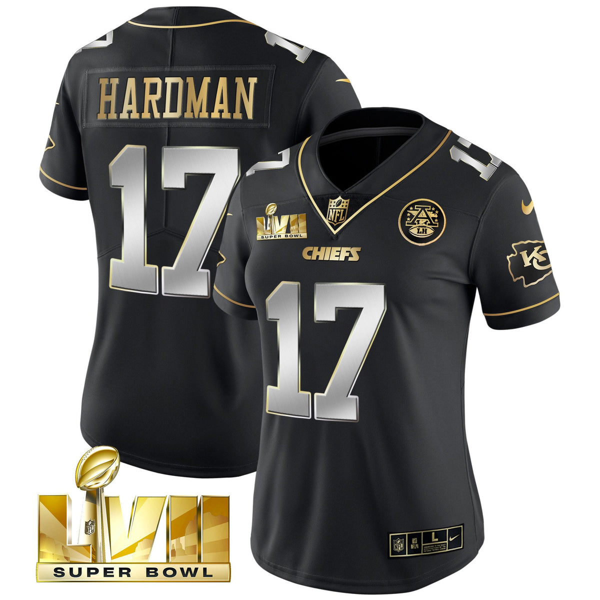 Women's Chiefs Super Bowl Vapor Gold Jersey - All Stitched - Black Limited - Mecole Hardman — view 1