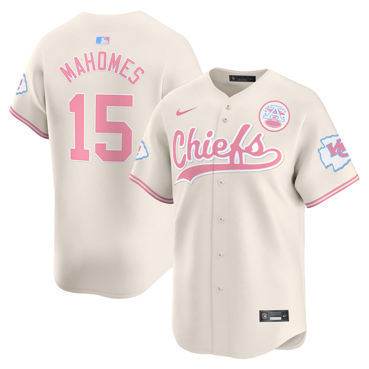 Unisex Chiefs Bubblegum Pink Vapor Premier Limited Jersey - All Stitched - Cream - Patrick Mahomes — view 1