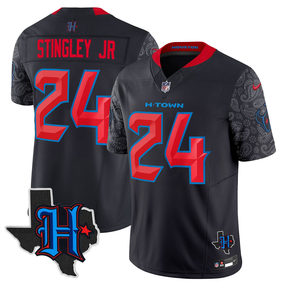 Men's Houston Texans 2024 Texas Patch Vapor Limited Jersey V4 - All Stitched - Navy Limited - Derek Stingley Jr — view 1