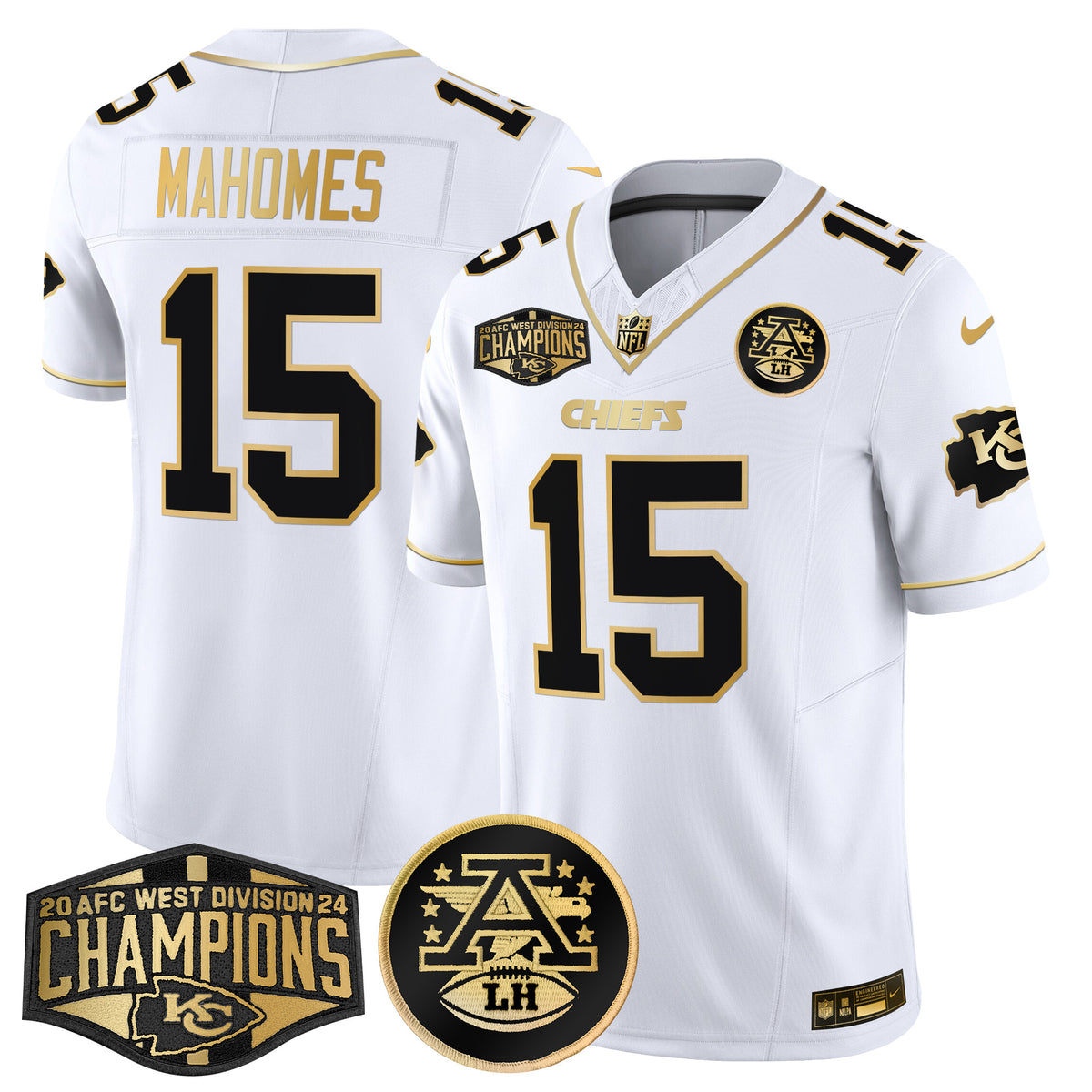 Men's Chiefs 2024 AFC West Division Champions Patch Gold Vapor Limited Jersey - All Stitched - White Gold - Patrick Mahomes — view 1