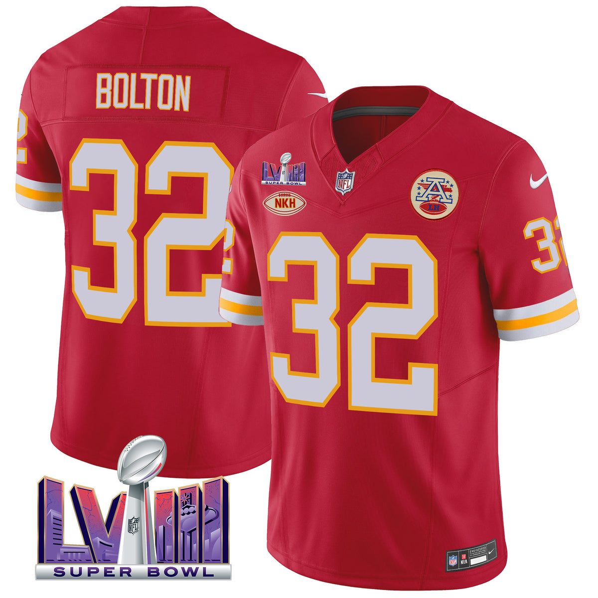 Men's Chiefs Throwback Super Bowl LVIII Vapor Jersey - All Stitched - Red - Nick Bolton — view 1