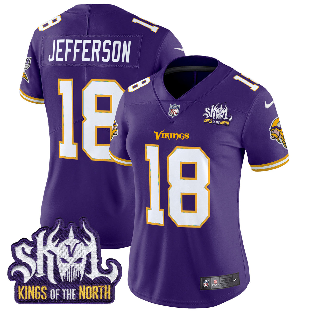 Women's Minnesota Vikings King Of The North Patch Throwback Vapor Limited Jersey - All Stitched - Purple - Justin Jefferson — view 1