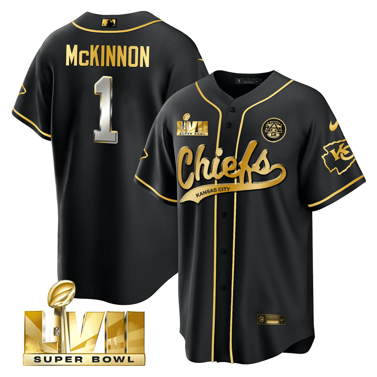 Youth's Chiefs Super Bowl LVII Cool base Jersey - All Stitched - Black Limited - Jerick McKinnon — view 1