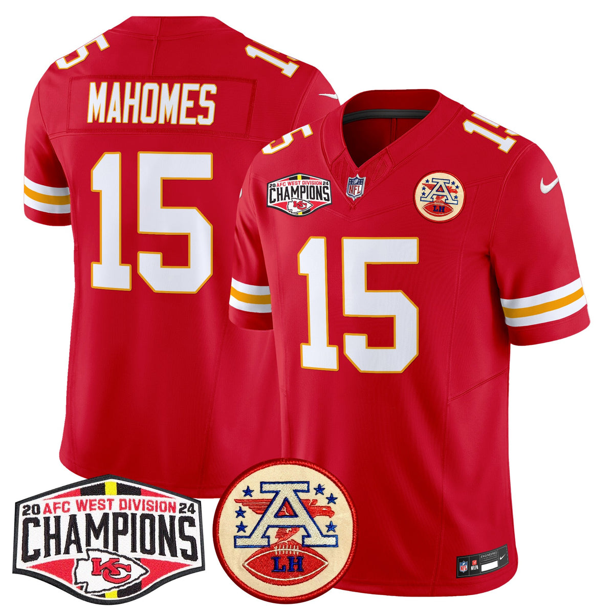 Men's Chiefs 2024 AFC West Division Champions Patch Vapor Limited Jersey - All Stitched - Red - Patrick Mahomes — view 1