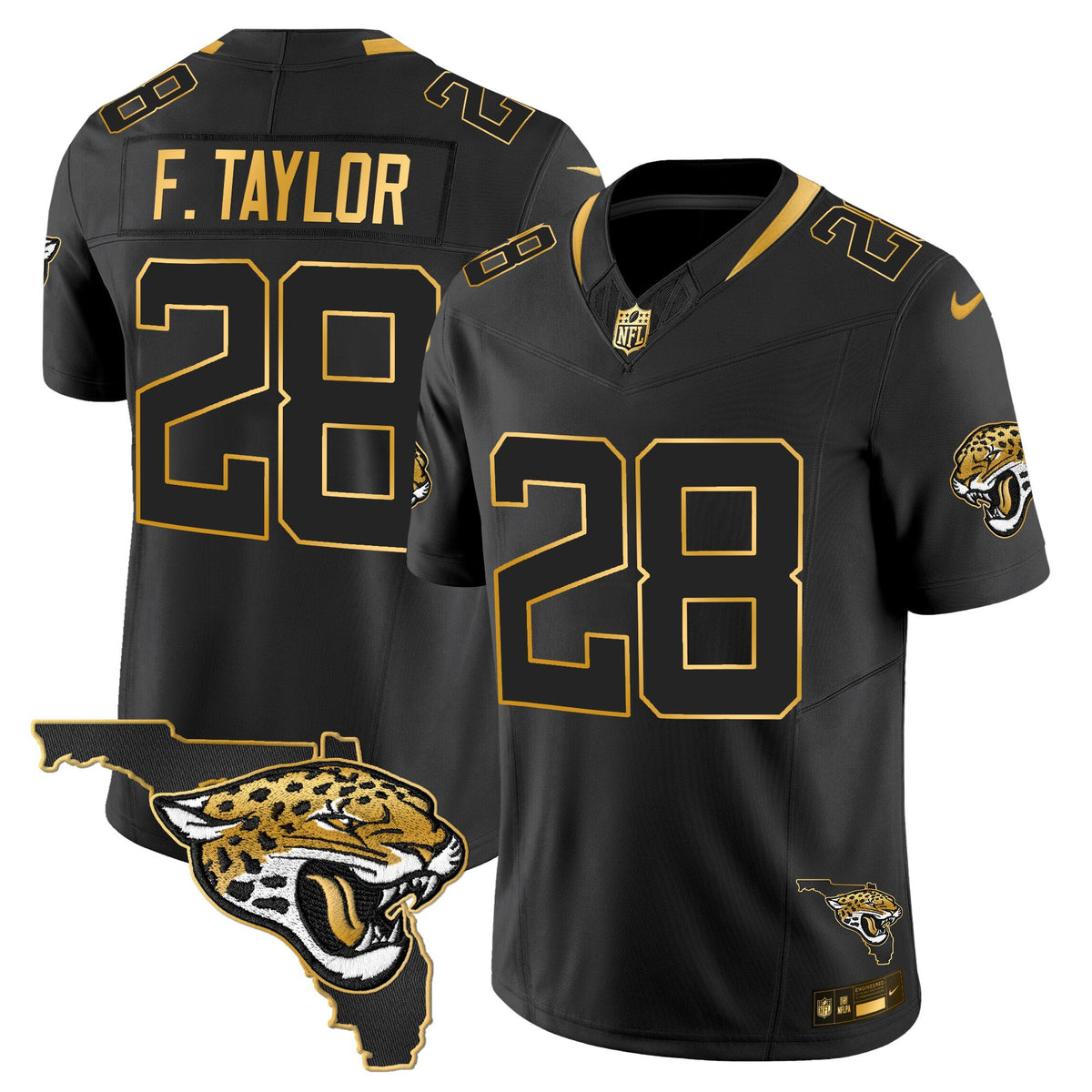 Men's Jacksonville Jaguars 2025 Gold Vapor Limited Jersey - All Stitched - Black Gold - Fred Taylor — view 1