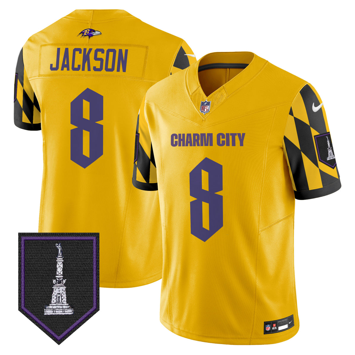 Men's Ravens City Edition Patch Vapor Limited Jersey - All Stitched - Gold - Lamar Jackson — view 1