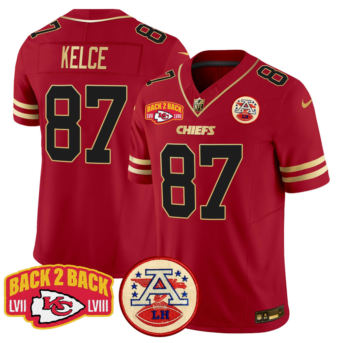 Men's Chiefs Super Back 2 Back Patch Vapor Limited Jersey - All Stitched - Black Red - Travis Kelce — view 1