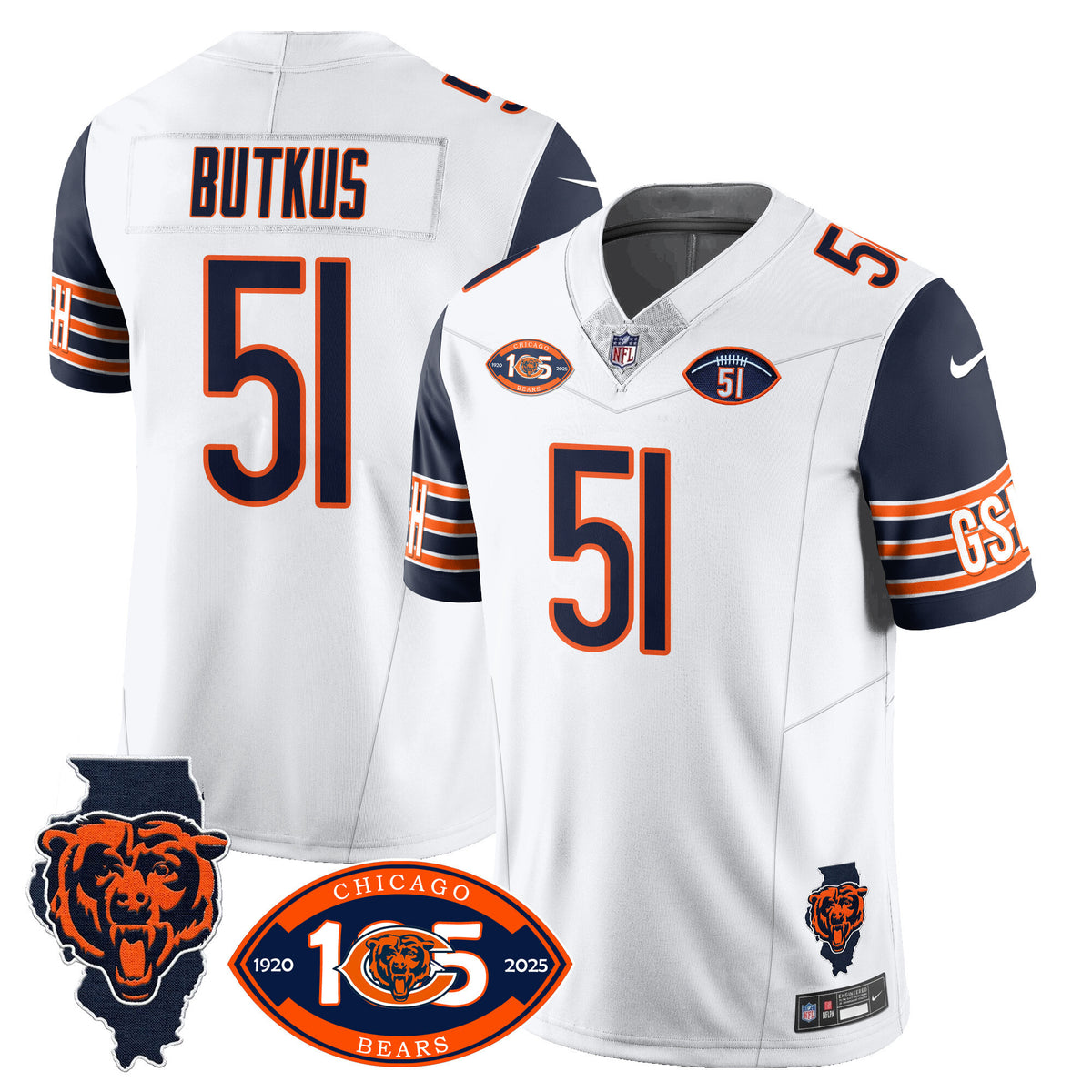 Men's Bears 1920-2025 The Bears Vapor Limited Jersey - All Stitched - Navy Sleeves - Dick Butkus — view 1