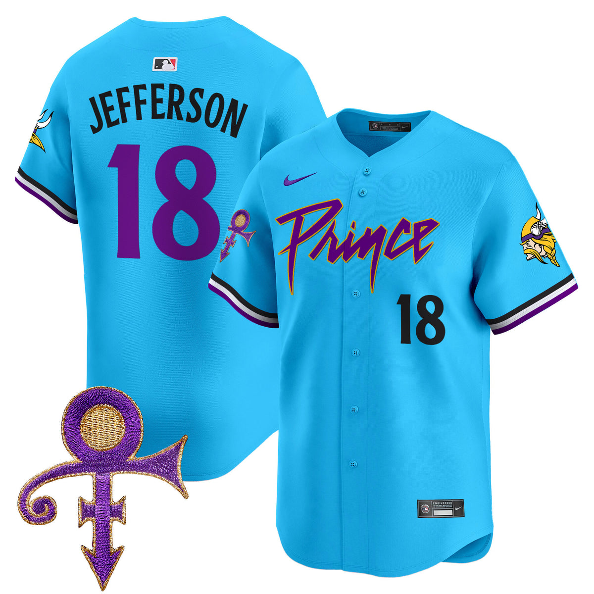Men's Minnesota Vikings Prince Patch Vapor Premier Limited Jersey - All Stitched - Light Blue - Justin Jefferson — view 1
