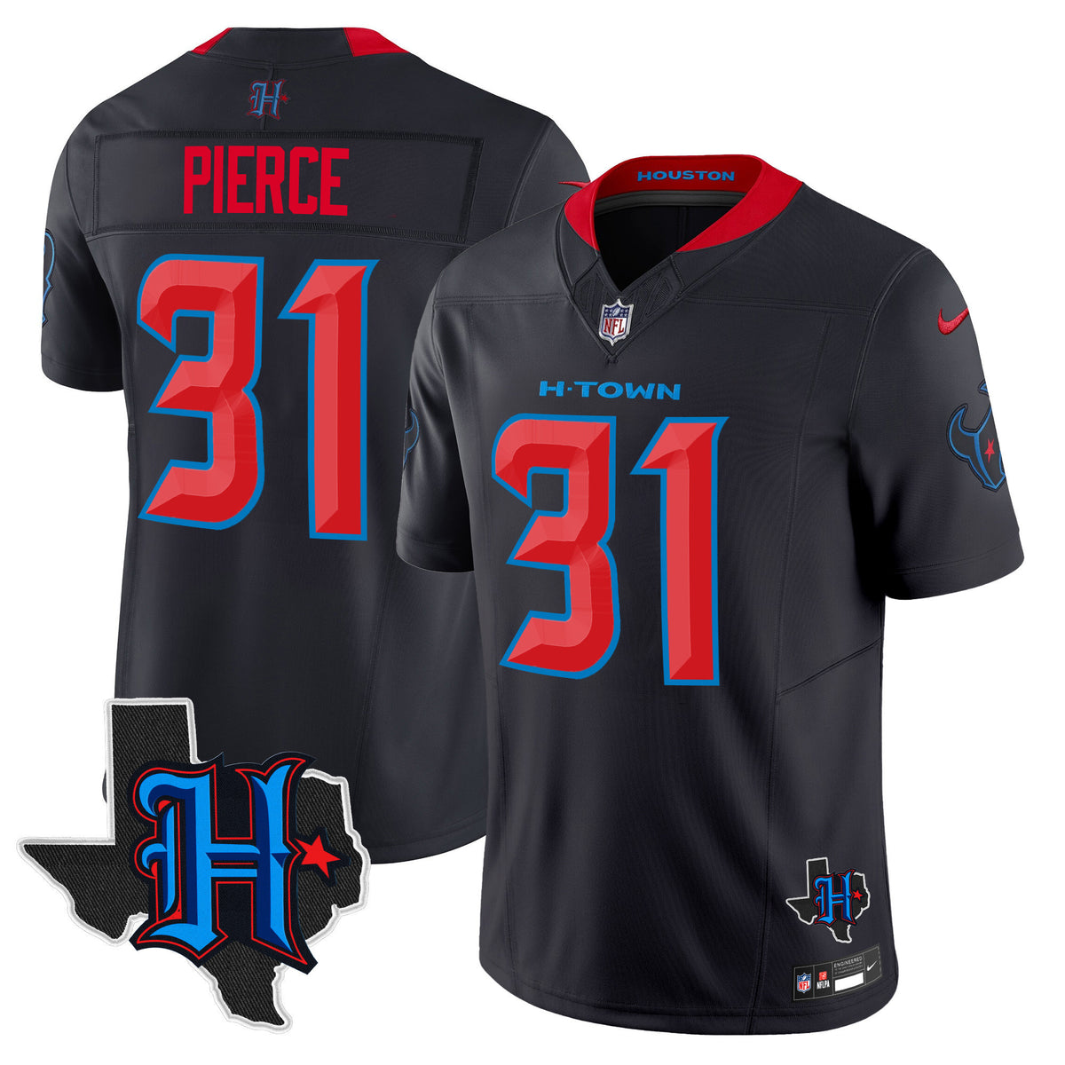 Men's Houston Texans 2024 Texas Patch Vapor Limited Jersey - All Stitched - Navy Limited - Dameon Pierce — view 1