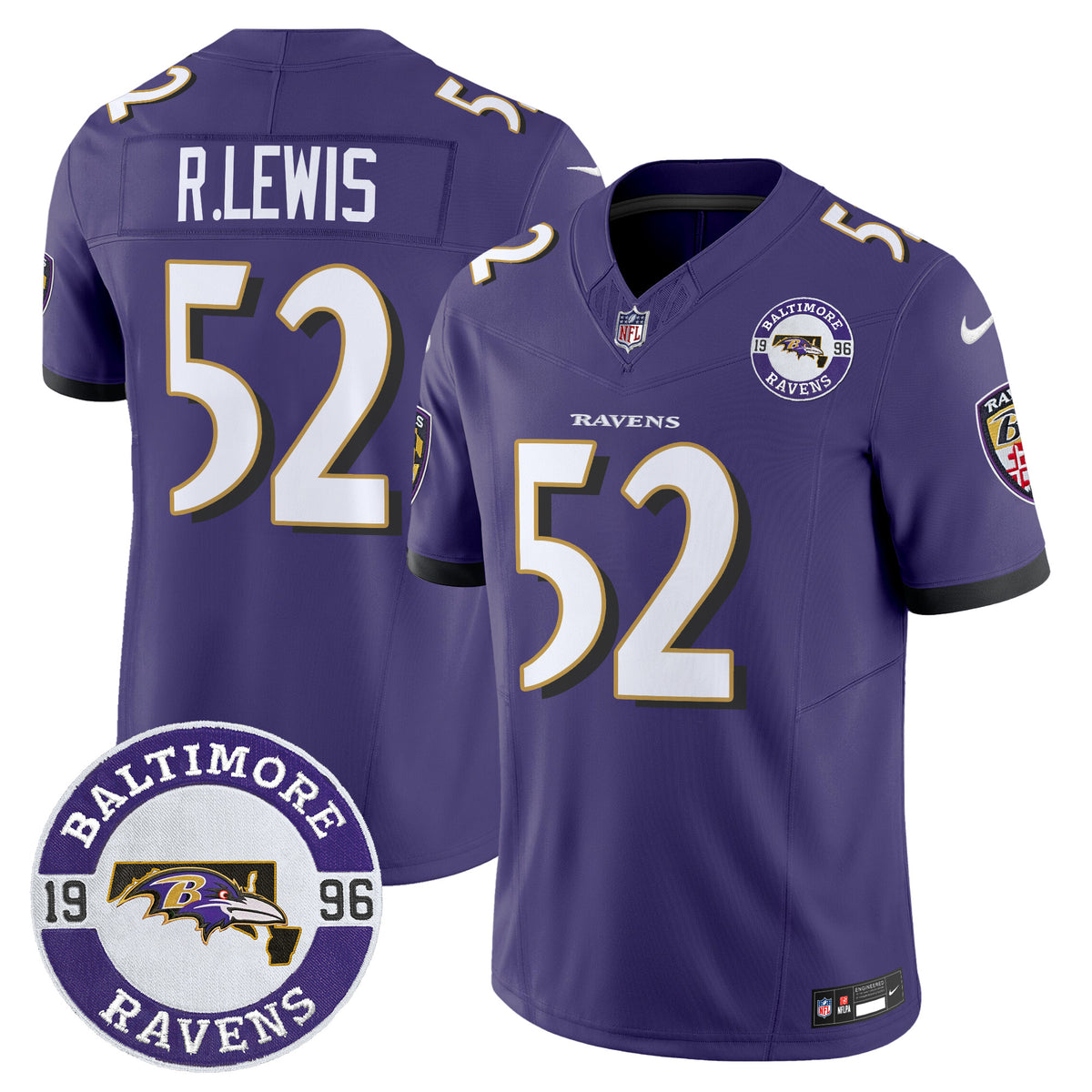Men's Ravens 2024 Vapor Limited Jersey - Est. 1996 Patch - All Stitched - Purple - Ray Lewis — view 1