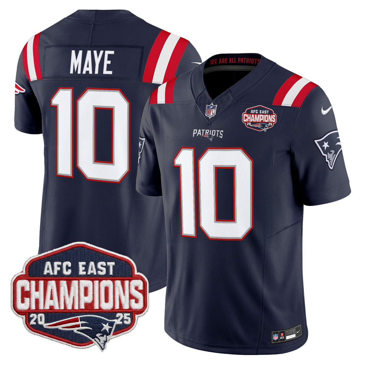 Men's New England Patriots 2025 AFC East Division Champions Vapor Limited Jersey - All Stitched - Navy - Drake Maye — view 1