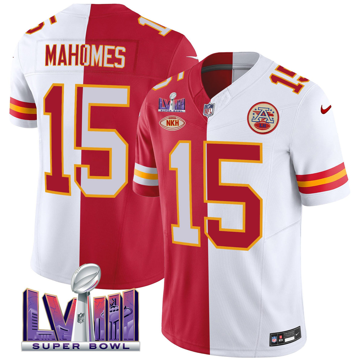 Men's Chiefs Super Bowl LVIII Patch Vapor Jersey V3 - All Stitched - Split - Patrick Mahomes — view 1