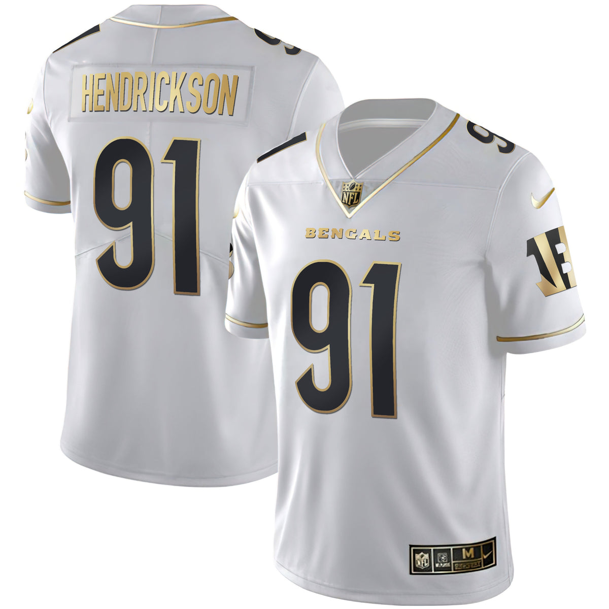 Men's Cincinnati Bengals White Gold & Black Gold Jersey - All Stitched - White Gold - Trey Hendrickson — view 1