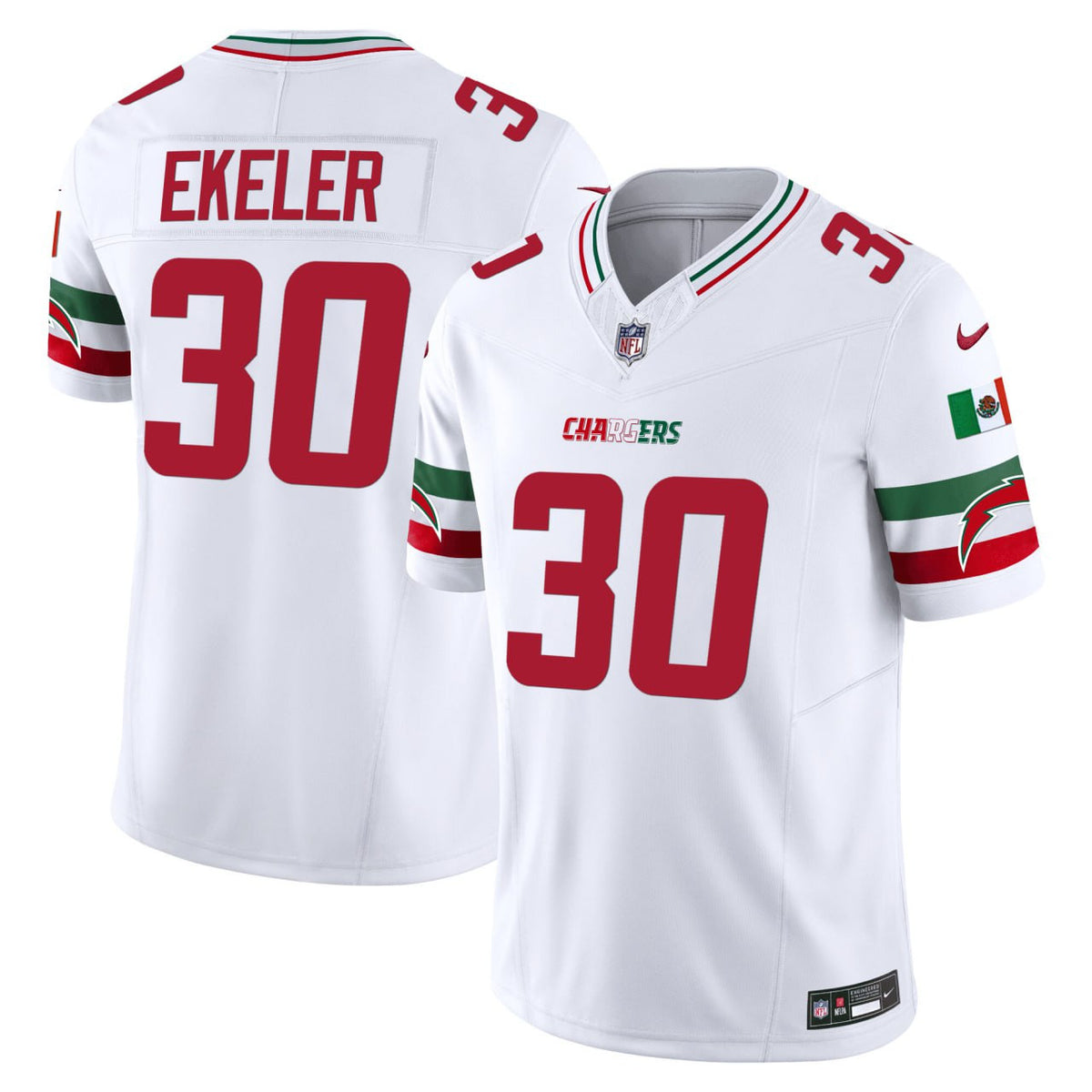Austin Ekeler Los Angeles Chargers White Mexico Jersey - All Stitched - White — view 1
