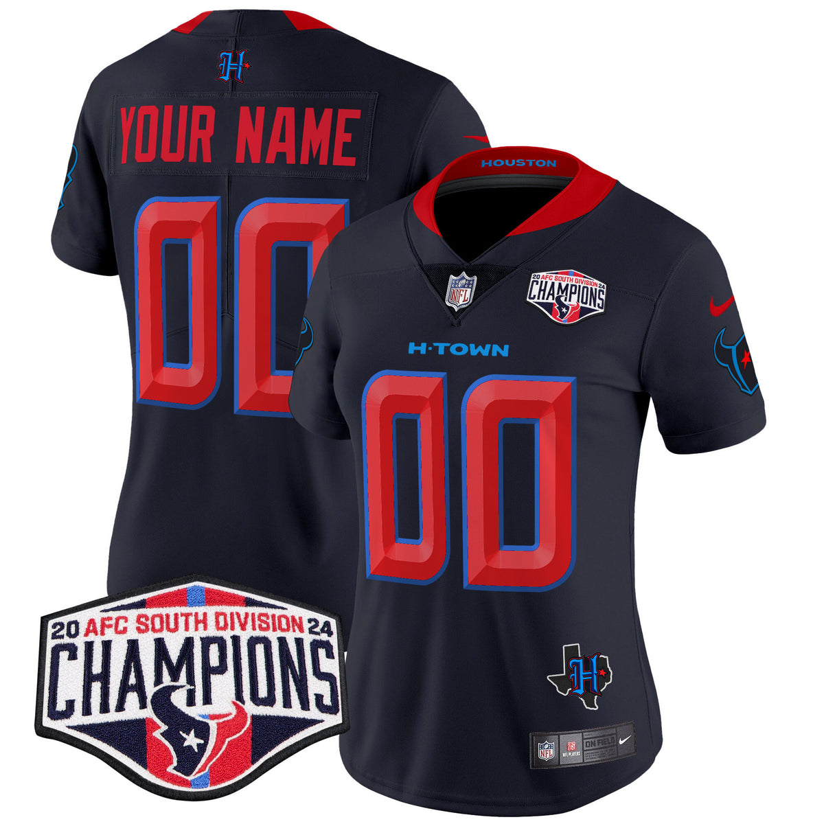 Houston Texans 2024 AFC South Division Champions Patch Vapor Limited Custom Jersey - All Stitched - Navy Limited — view 1