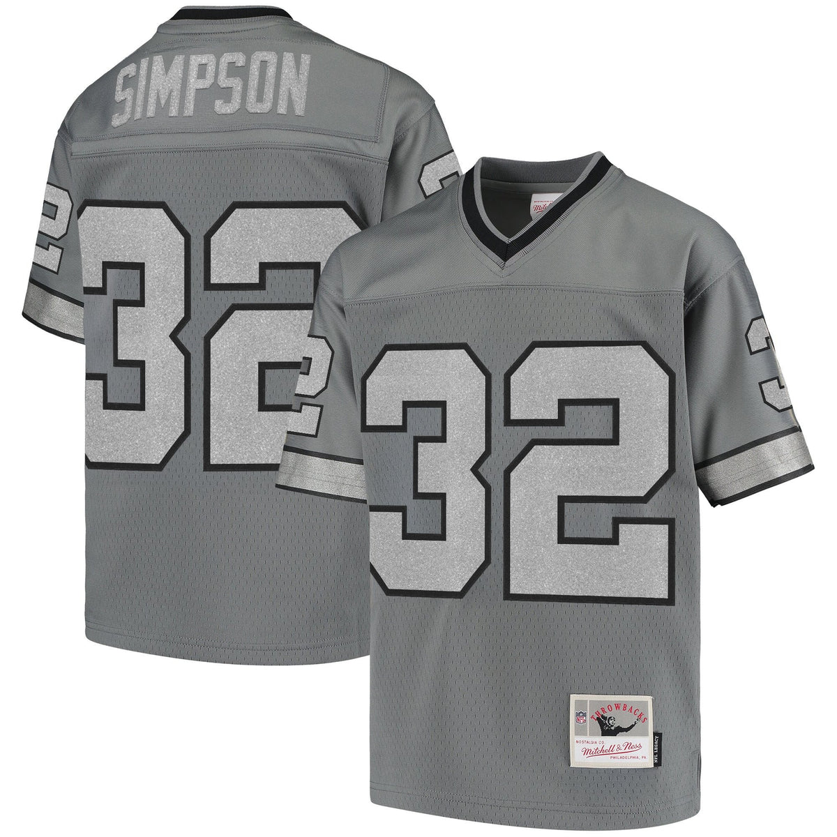 Men's Buffalo Bills Throwback Player Jersey - All Stitched - Charcoal - O.J. Simpson — view 1