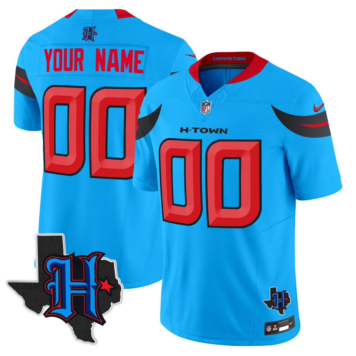 Houston Texans 2024 Texas Patch Vapor Limited Custom Jersey V3 - All Stitched - Blue — view 1