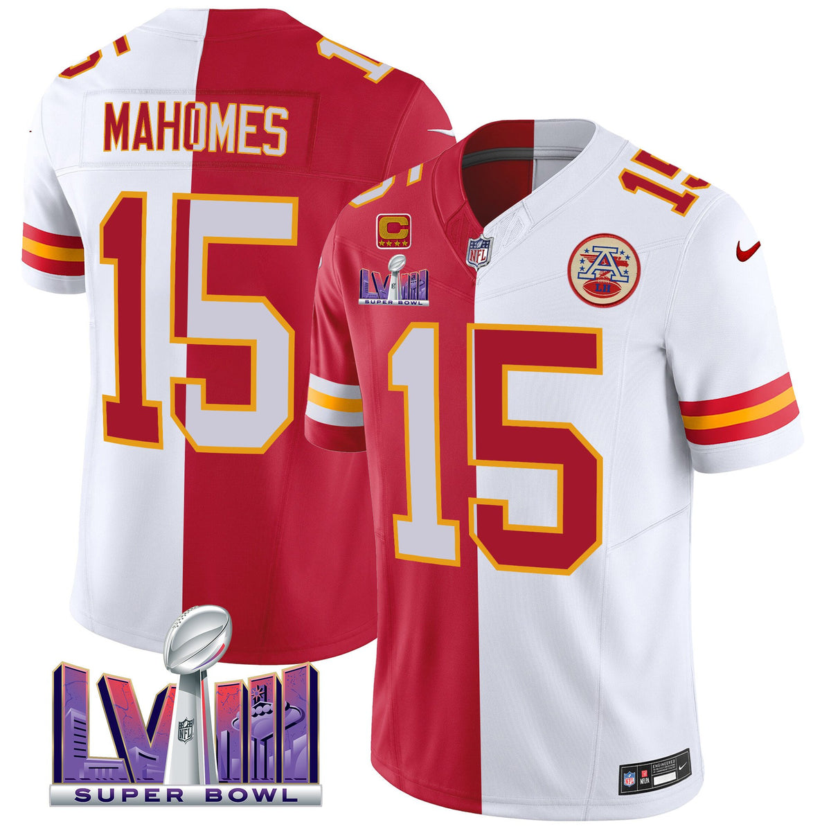 Men's Chiefs Super Bowl LVIII Patch Vapor Jersey V4 - All Stitched - Split - Patrick Mahomes — view 1