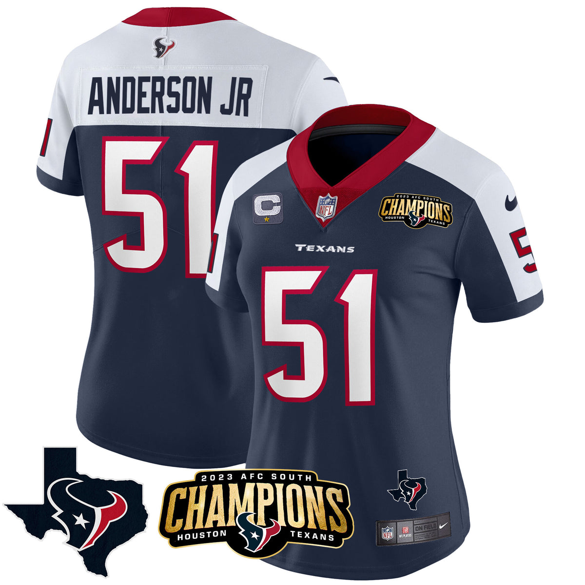 Women's Houston Texans 2023 AFC South Champions Patch Vapor Jersey - All Stitched - Alternate - Will Anderson Jr — view 1