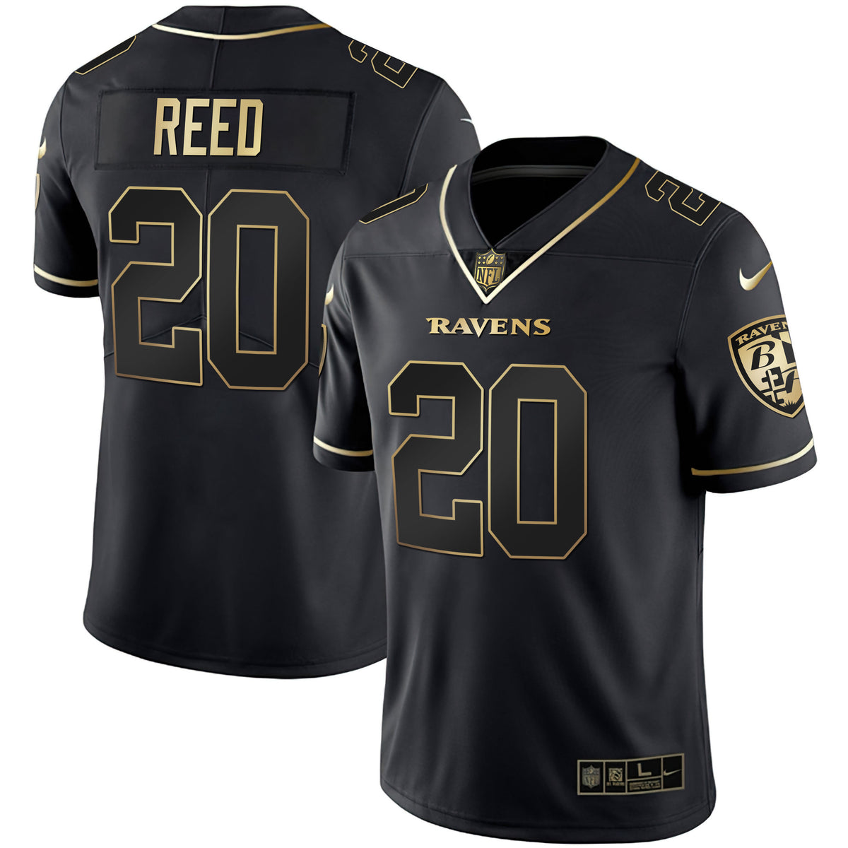 Men's Ravens Gold Vapor Jersey - All Stitched - Black Gold - Ed Reed — view 1