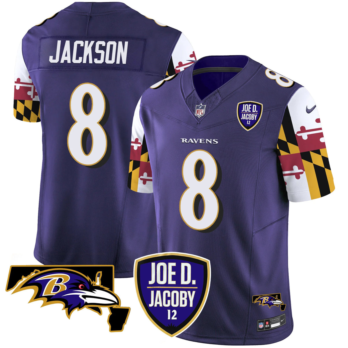 Men's Ravens Joe D & Jacoby Patch Vapor Limited Jersey V2 - All Stitched - Purple - Lamar Jackson — view 1