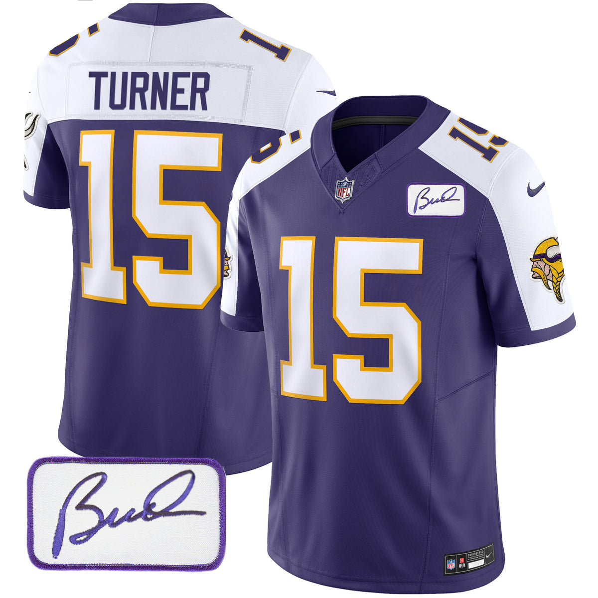 Men's Vikings Bud Grant Patch Classic Limited Jersey V3 - All Stitched - Purple Alternate - Dallas Turner — view 1
