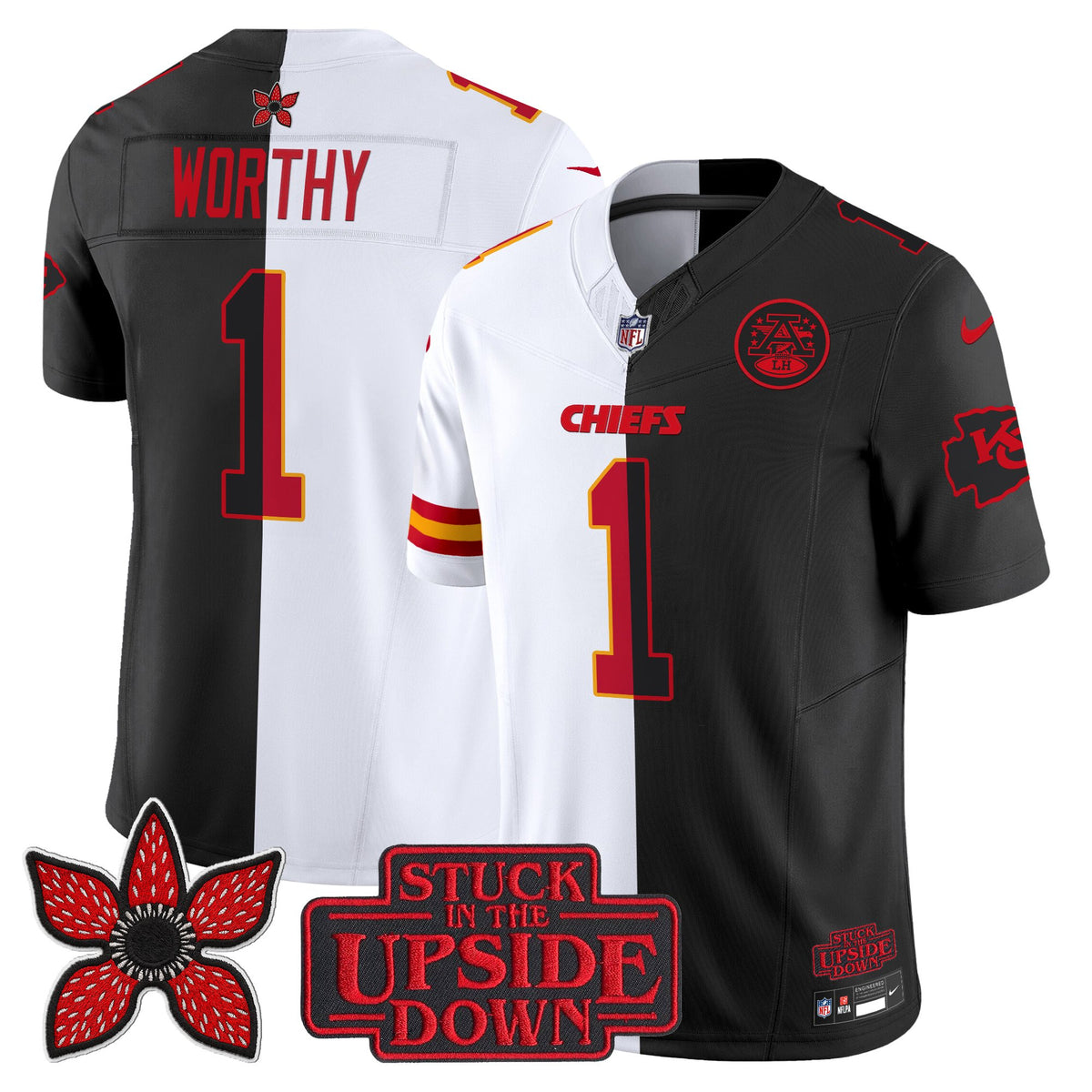 Men's Kansas City Chiefs 'Upside Down Edition' Vapor Limited Jersey - All Stitched - White-Black - Xavier Worthy — view 1