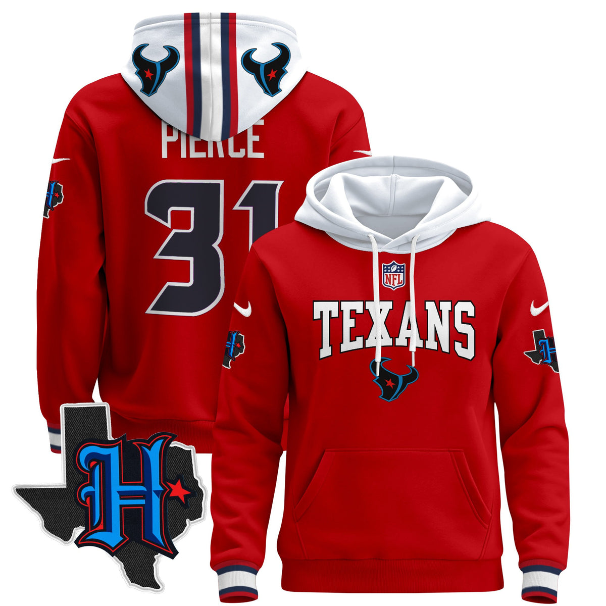 Men's Houston Texans 2024 Pullover Hoodie V3 - All Stitched - Red - Dameon Pierce — view 1