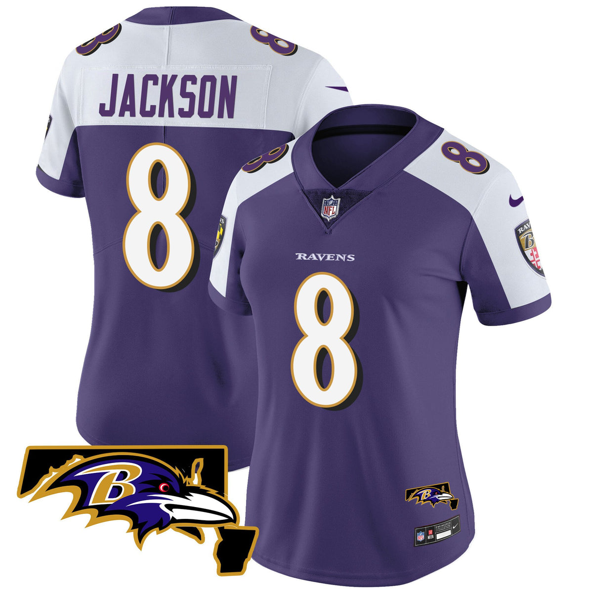 Women's Ravens Maryland Patch Vapor Limited Jersey - All Stitched - Purple Alternate - Lamar Jackson — view 1