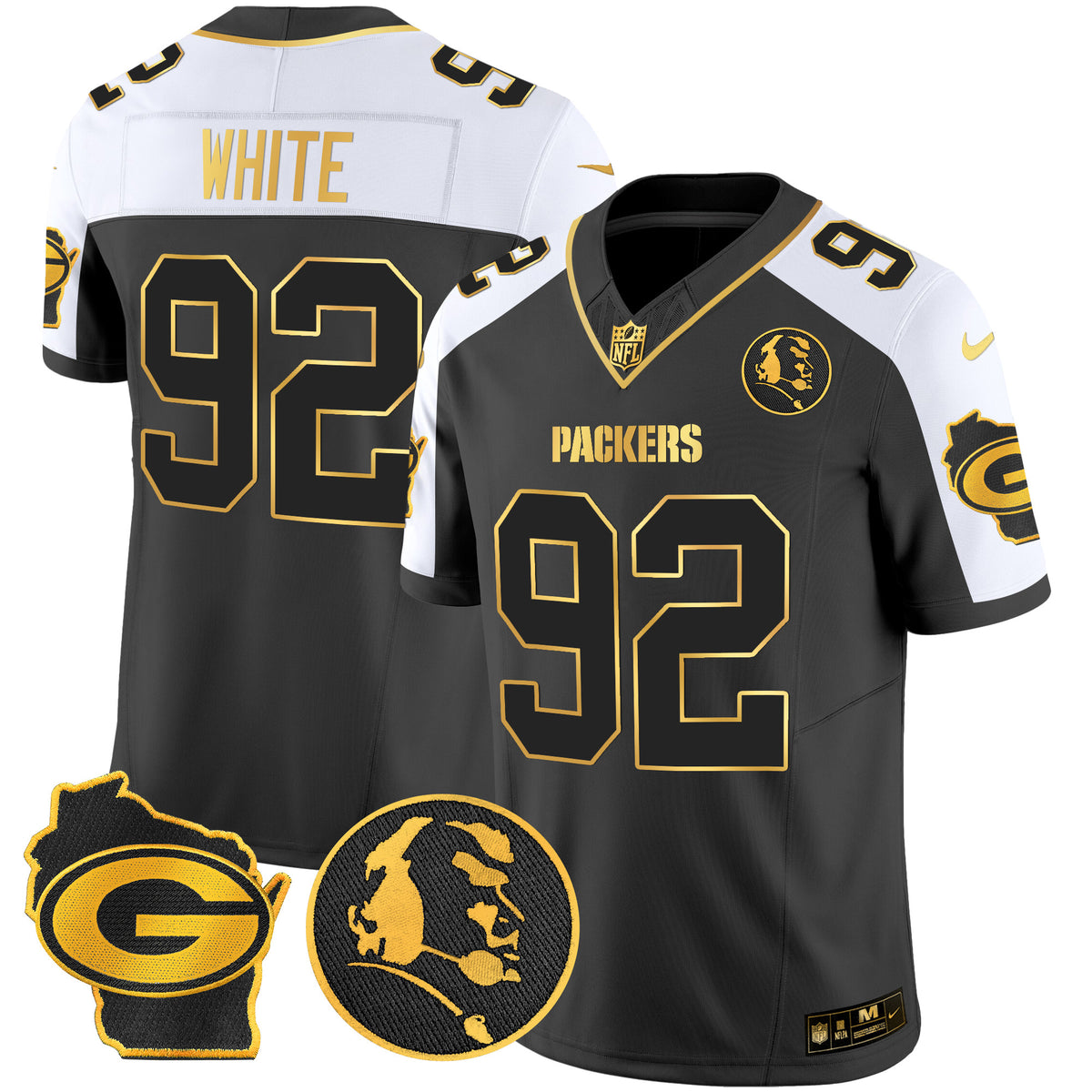 Men's Packers John Madden & Home Patch Gold Vapor Limited Jersey - All Stitched - Alternate - Reggie White — view 1