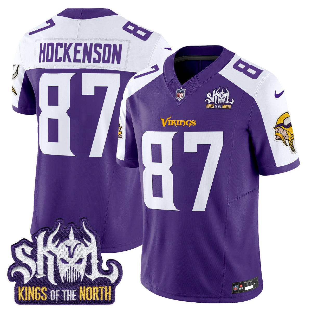Men's Minnesota Vikings Kings Of The North Patch Vapor Limited Jersey - All Stitched - Purple Alternate - T.J. Hockenson — view 1