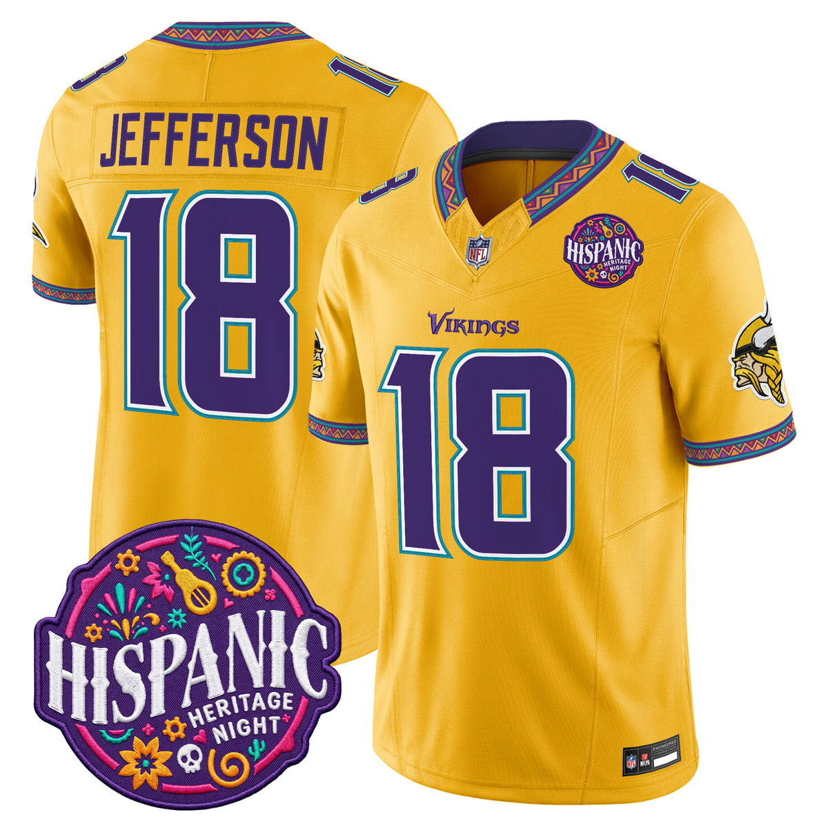 Men's Minnesota Vikings 2026 Latino Heritage Month Vapor Limited Jersey - All Stitched - Gold - Justin Jefferson — view 1