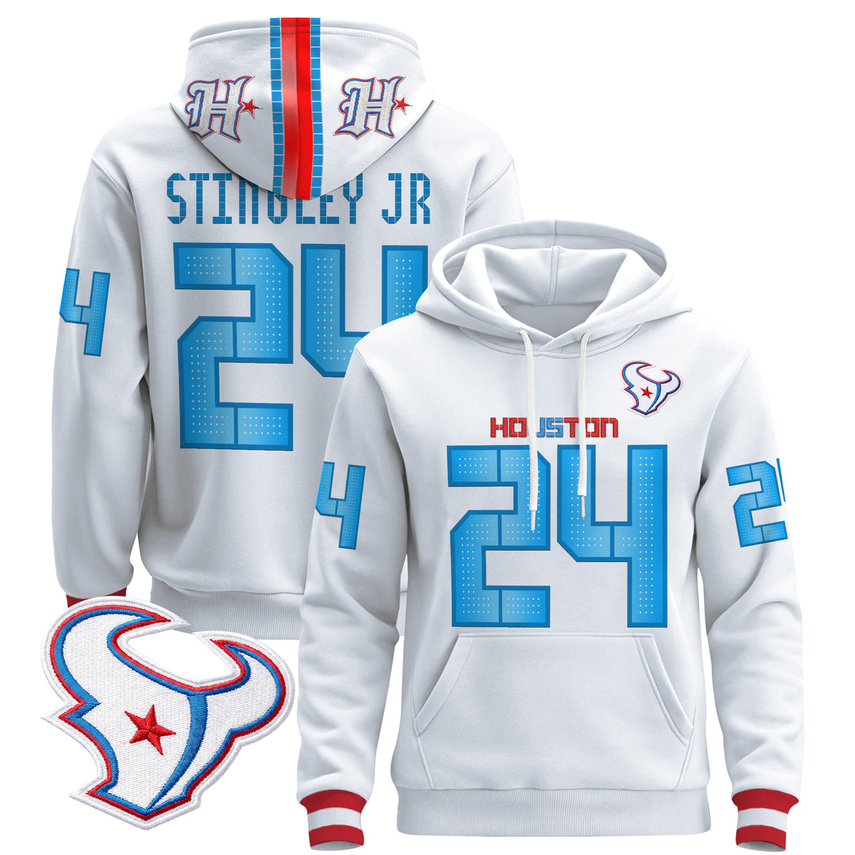 Houston Texans 2026 Rivalries Premium Pullover Hoodie - All Stitched - Derek Stingley Jr — view 1