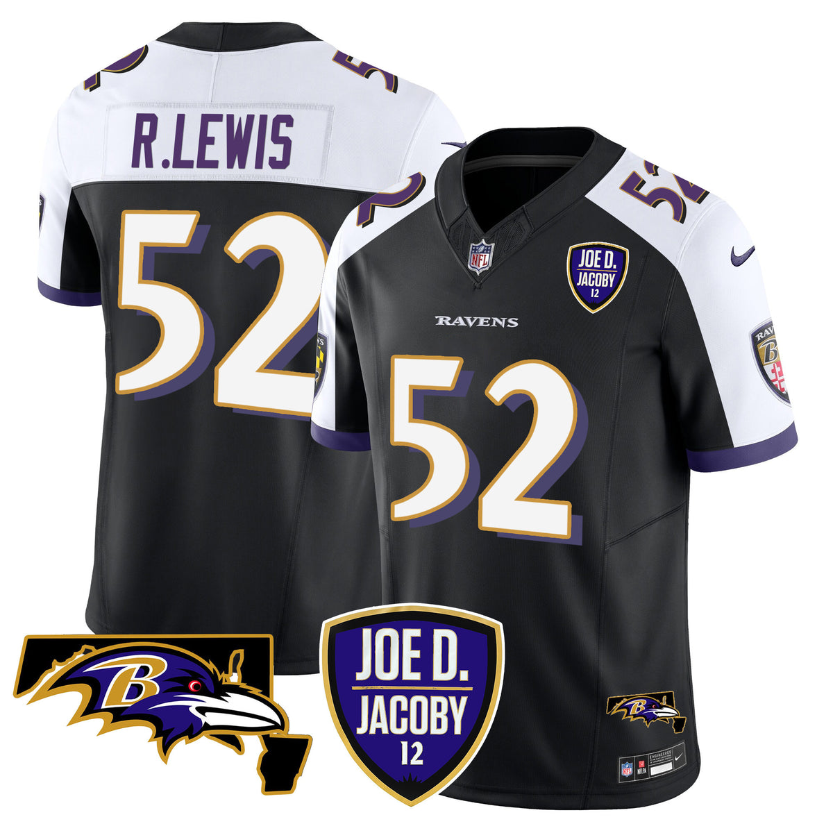 Men's Ravens Joe D & Jacoby Patch Vapor Limited Jersey - All Stitched - Black Alternate - Ray Lewis — view 1