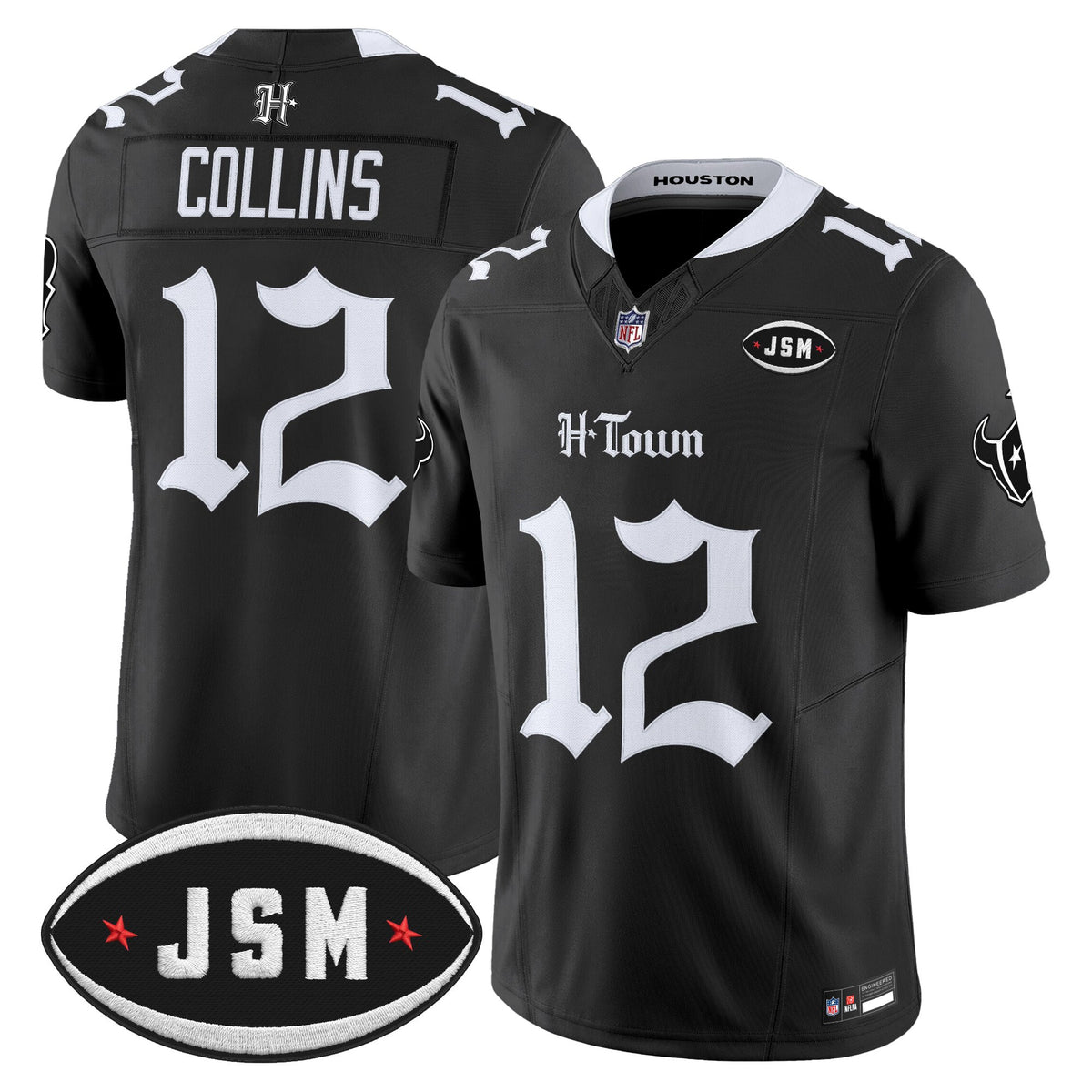 Men's Houston Texans Janice McNair Memorial Patch Vapor Limited Jersey - Gothic Edition - All Stitched - Black - Nico Collins — view 1