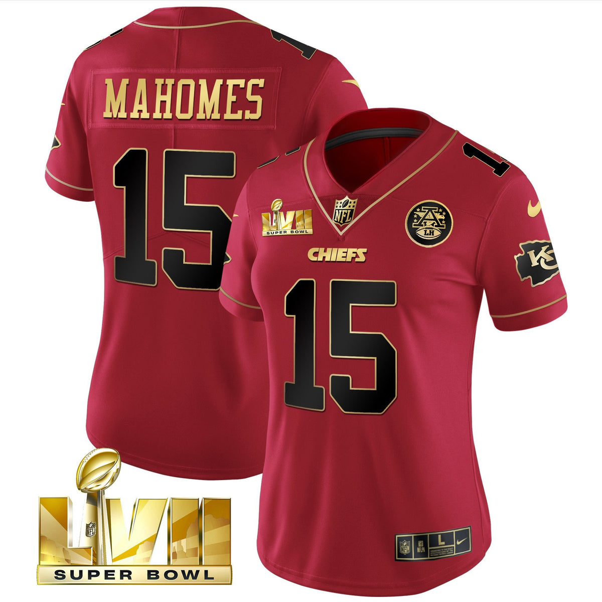 Women's Chiefs Super Bowl LVII Red Gold Vapor Jersey - All Stitched - Red Special - Patrick Mahomes — view 1