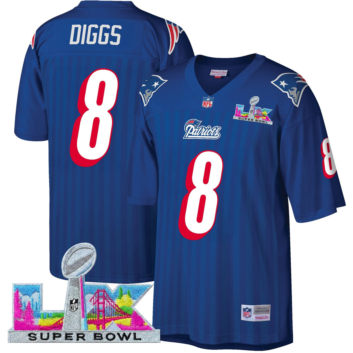 Men's New England Patriots Super Bowl LX Throwback Jersey - All Stitched - Navy - Stefon Diggs — view 1