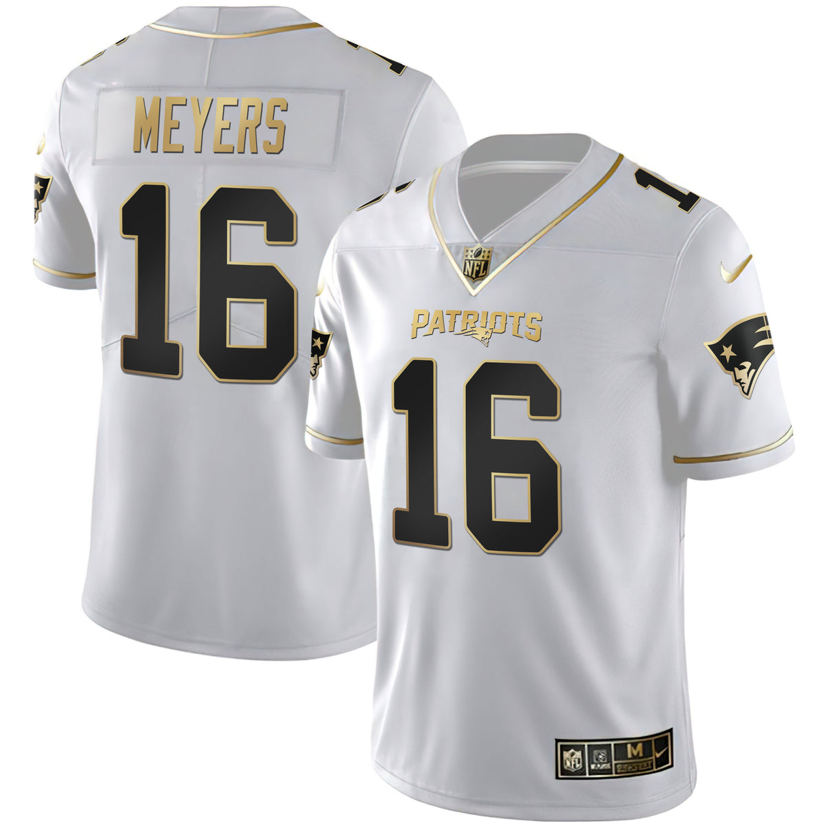 Women's New England Patriots White Gold & Black Gold Jersey - All Stitched - White Gold - Jakobi Meyers — view 1