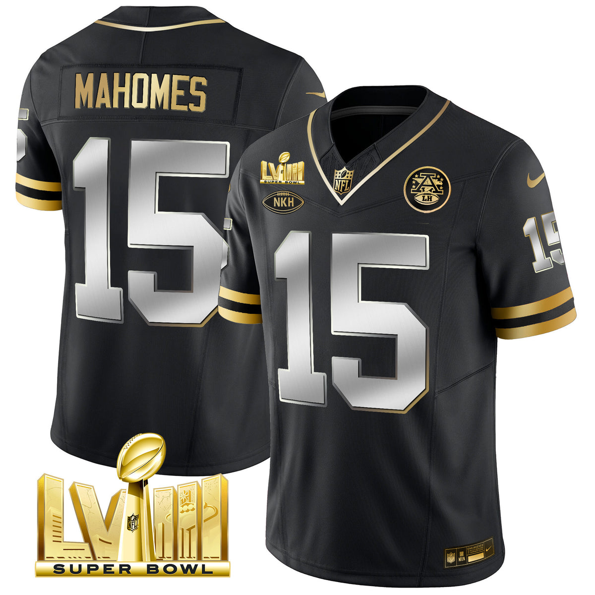 Men's Chiefs Throwback Super Bowl LVIII Vapor Jersey - All Stitched - Black Limited - Patrick Mahomes — view 1