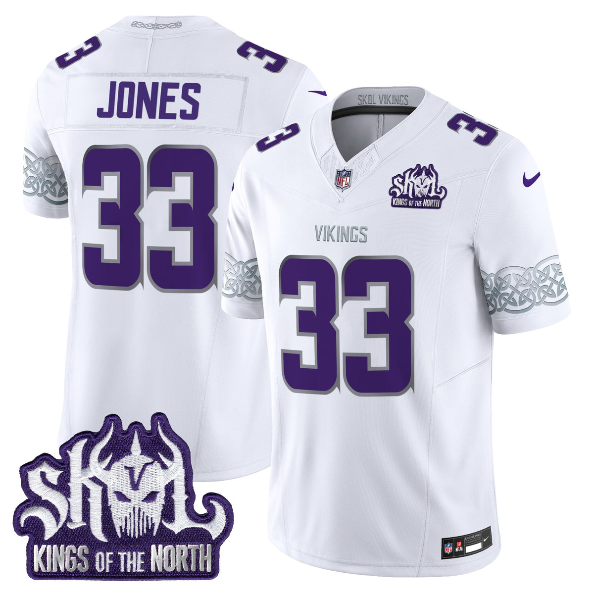 Men's Minnesota Vikings Kings Of The North Patch Vapor Limited Jersey V2 - All Stitched - Winter Warrior - Aaron Jones — view 1